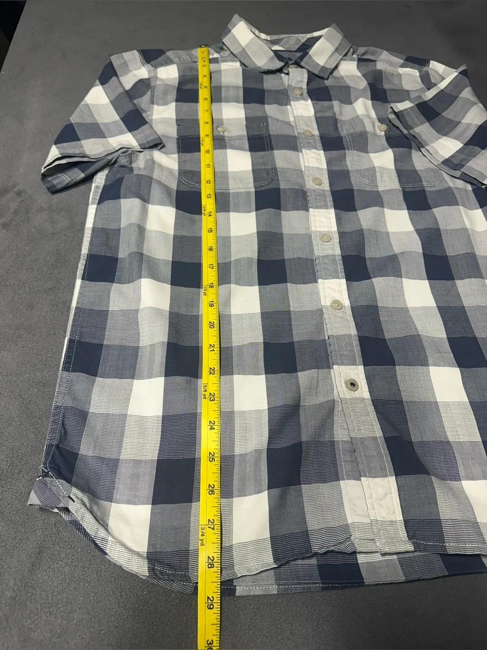 The North Face Men's Navy and White Check Short Sleeve Button-Up